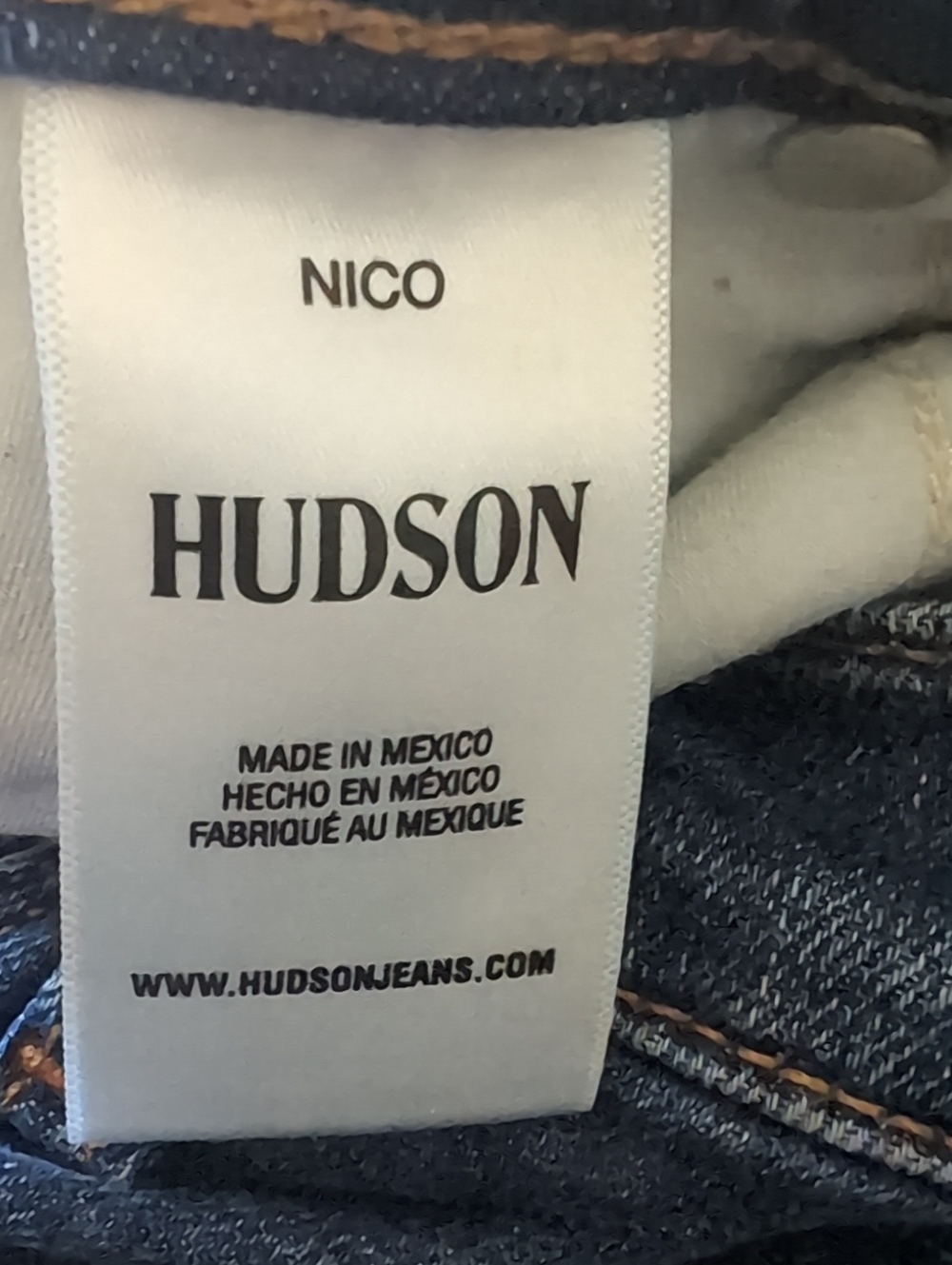Hudson Nico Straight Leg Jeans Indigo Blue Denim with Contrast Stitching